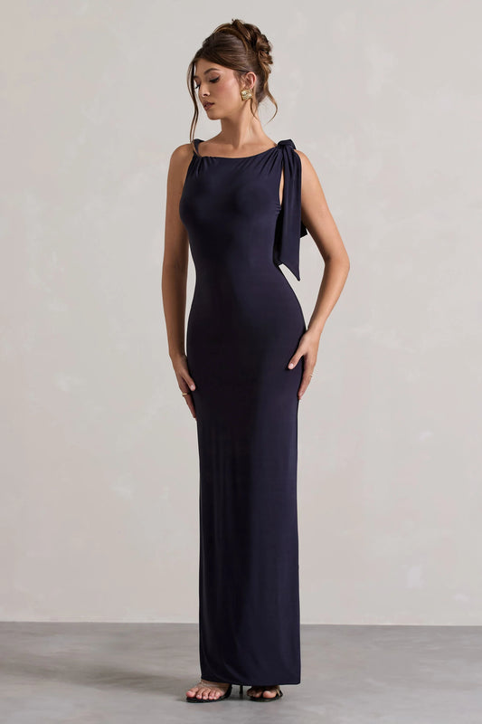 Kacey | Navy Twisted Knot Maxi Dress