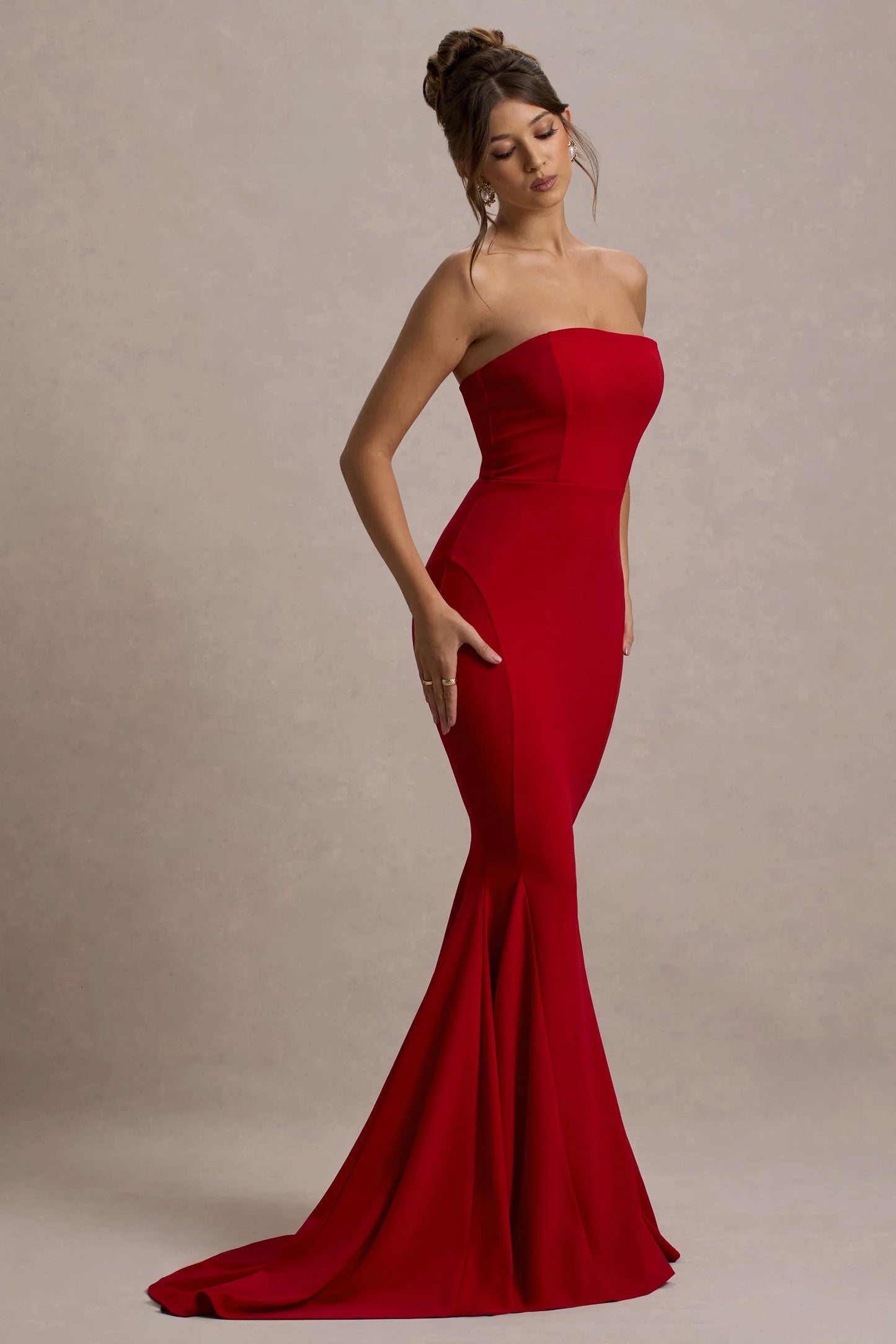 Impress Me | Red Strapless Bandeau Fishtail Maxi Dress