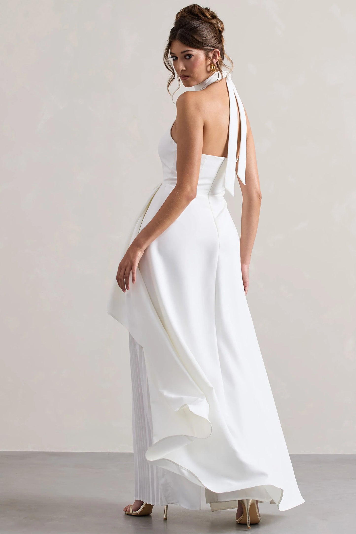 Ashwood | White Plisse High-Neck Cape Jumpsuit