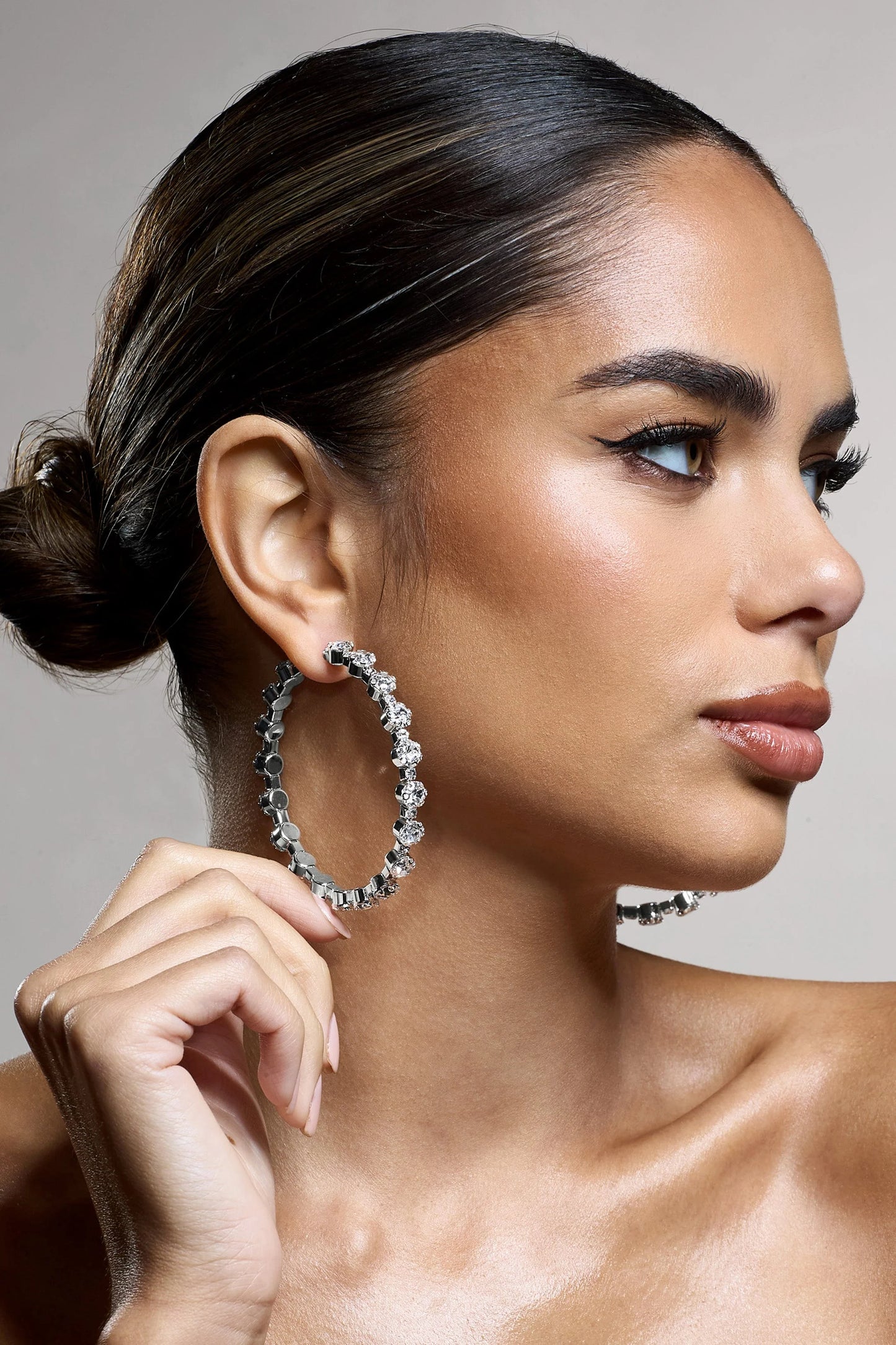 Isobel | Silver Diamante Hoop Earrings