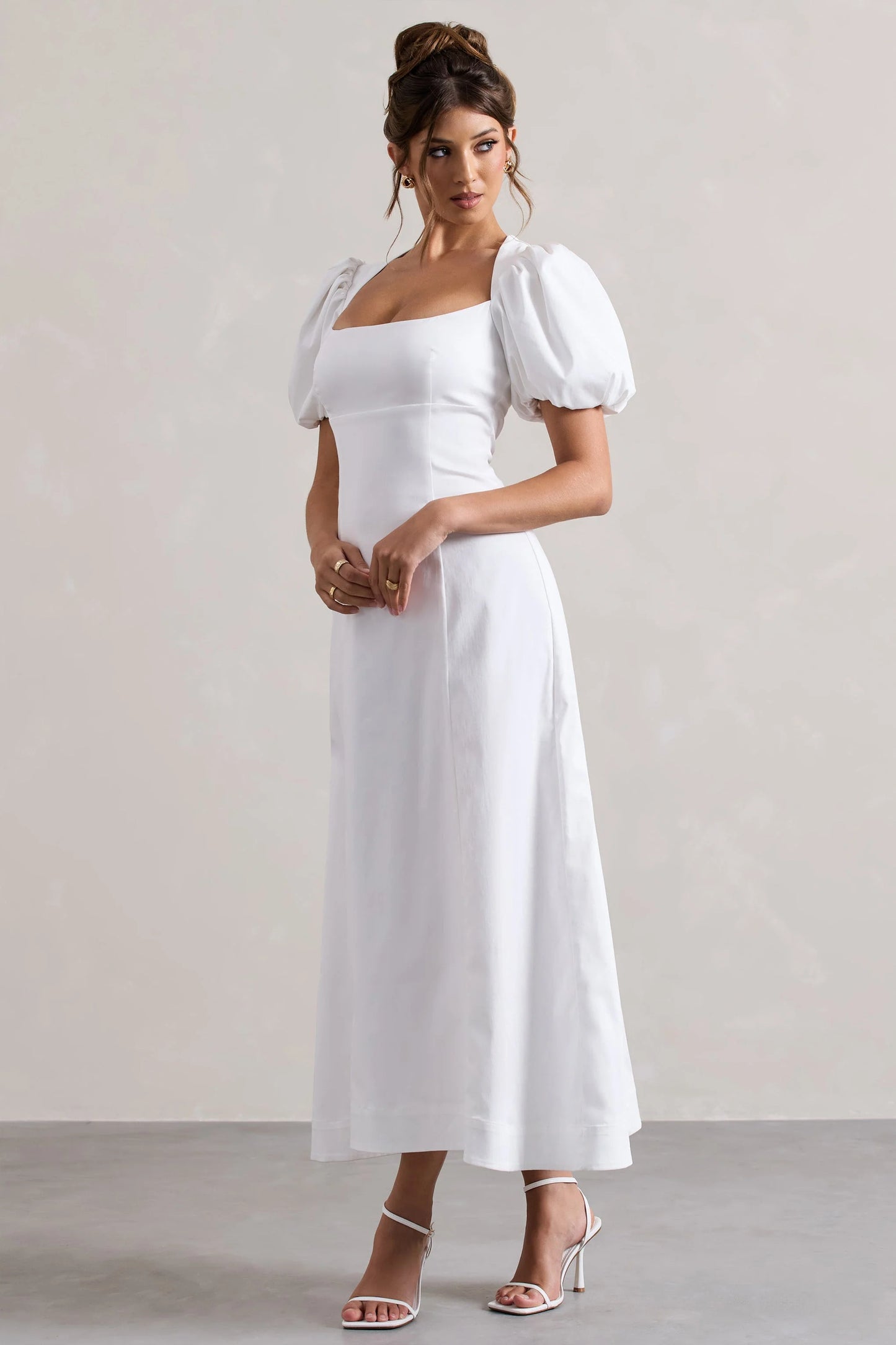 Hacienda | White Poplin Puff-Sleeve Maxi Dress