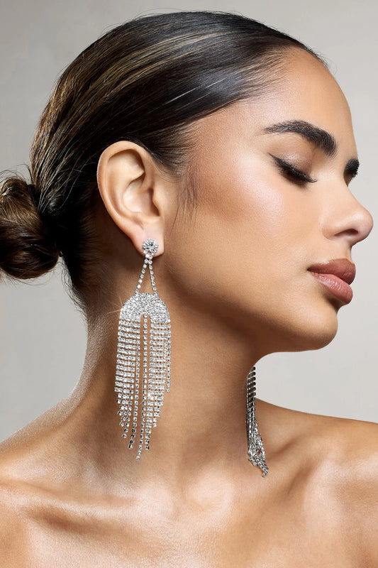 Kalista | Silver Diamante Statement Drop Earrings