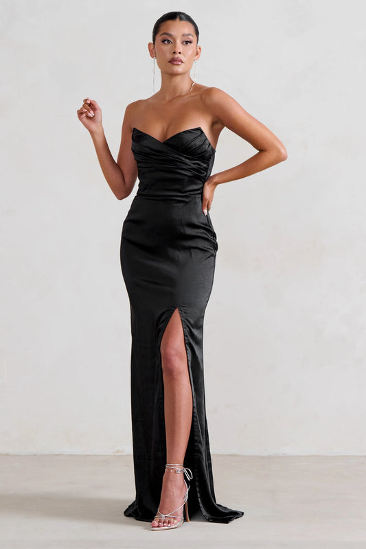 Coraline | Black Strapless Maxi Dress With Split