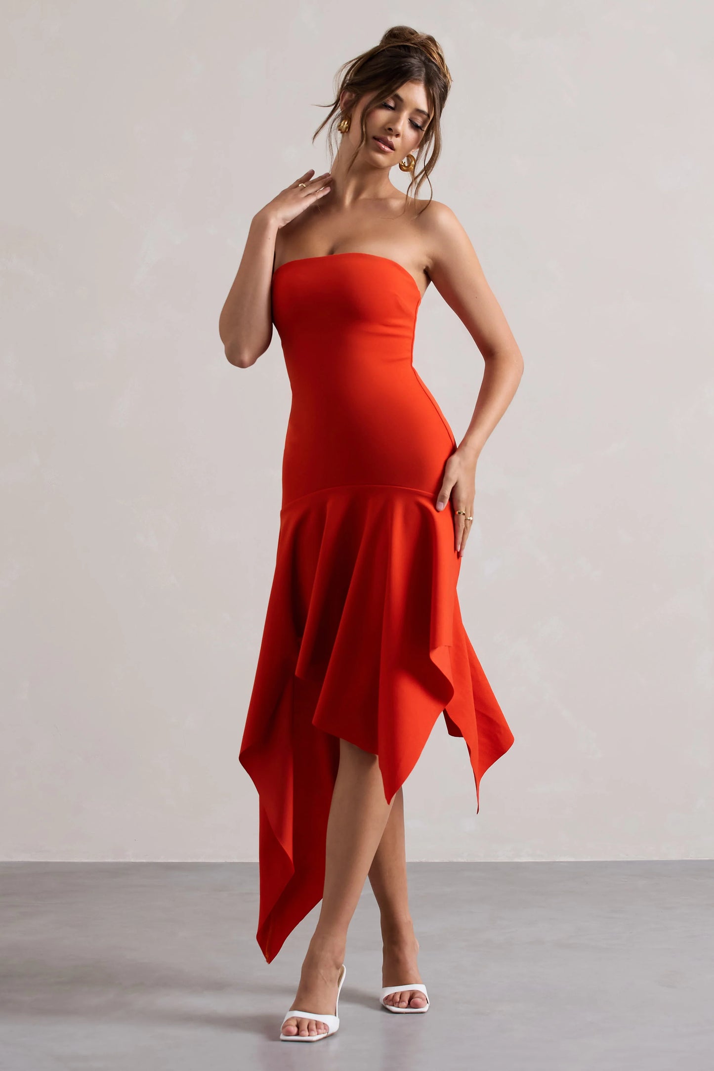 Catalina | Orange Bandeau Maxi Dress With Draped Hem