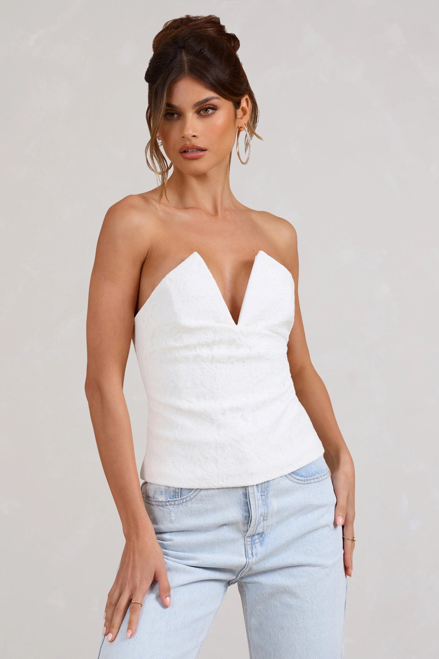 Delicacy | White Lace V-Neck Bandeau Corset Top