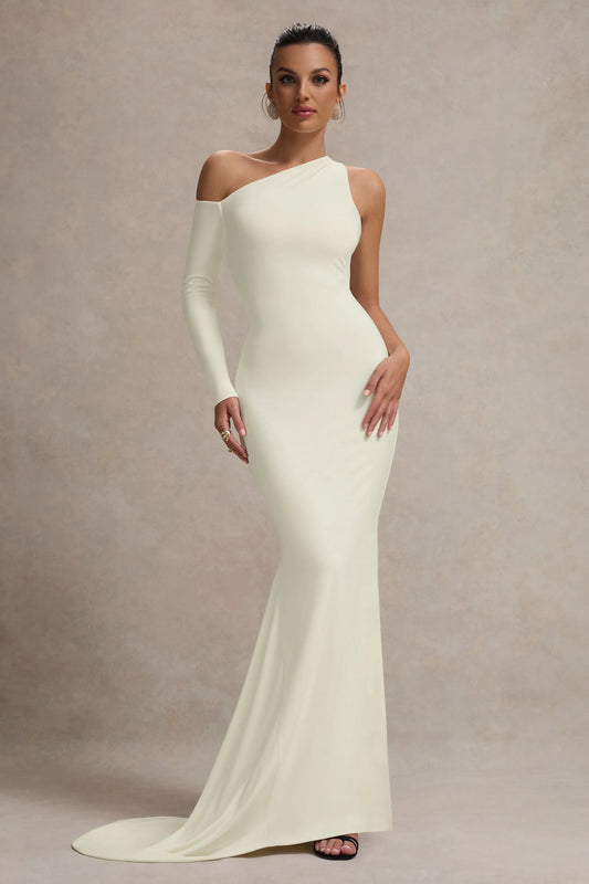 Contradiction | Cream One-Sleeve Asymmetric Maxi Dress