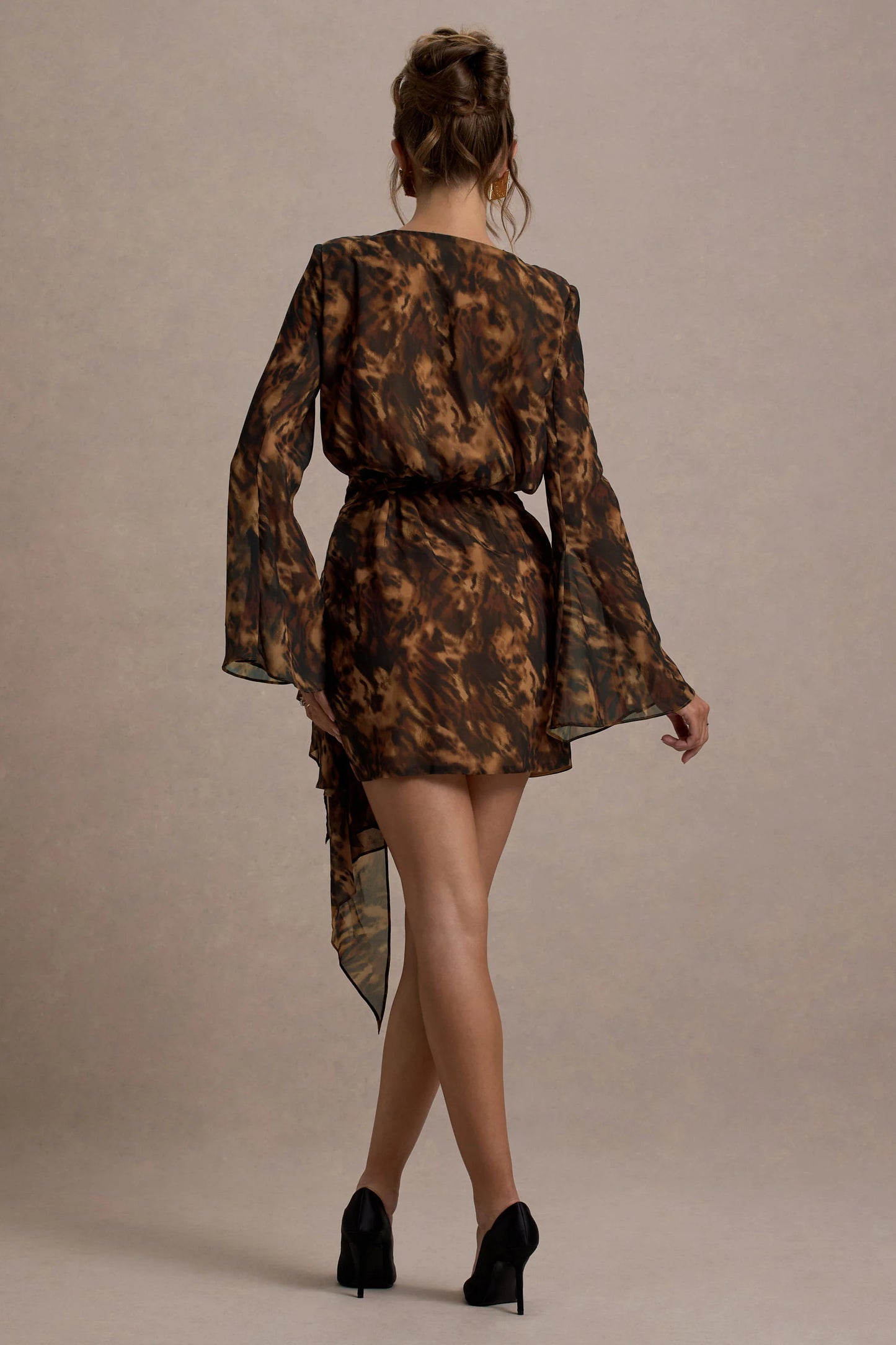 Alinta | Leopard Print Long-Sleeve Wrap Mini Dress