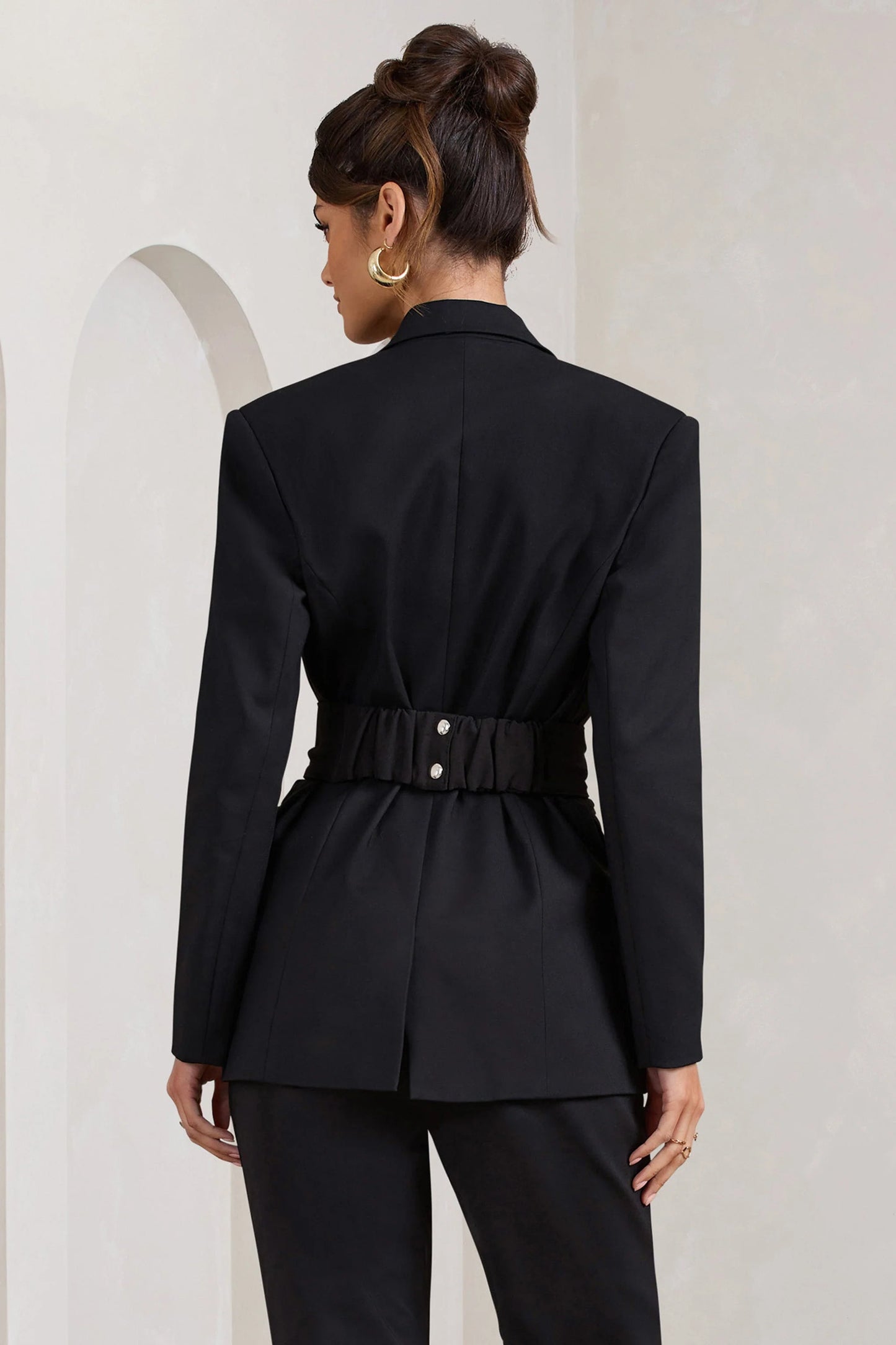 Gifted | Black Plunge Blazer With Statement Bow