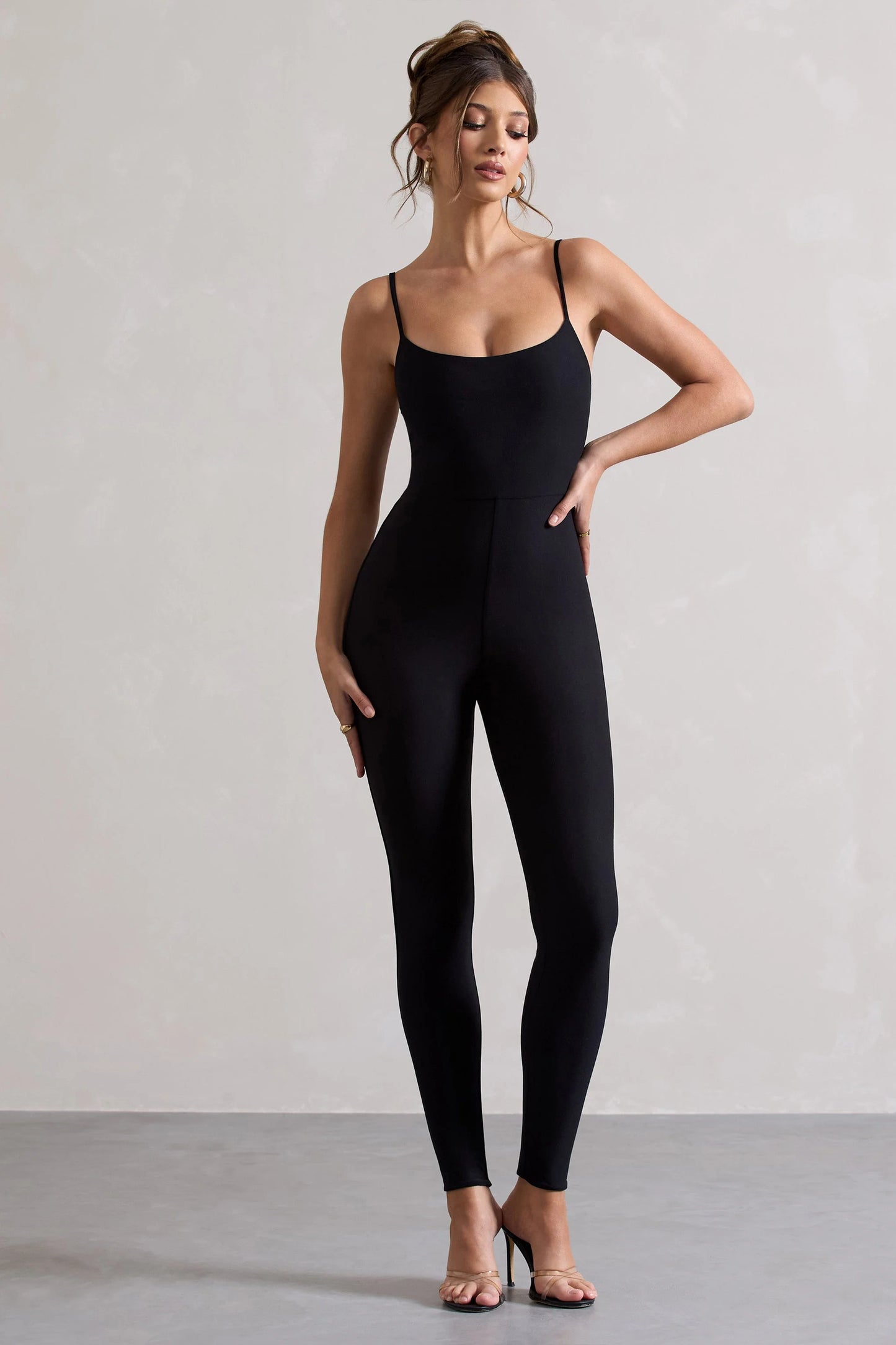 Kat | Black Strappy Skinny-Leg Unitard