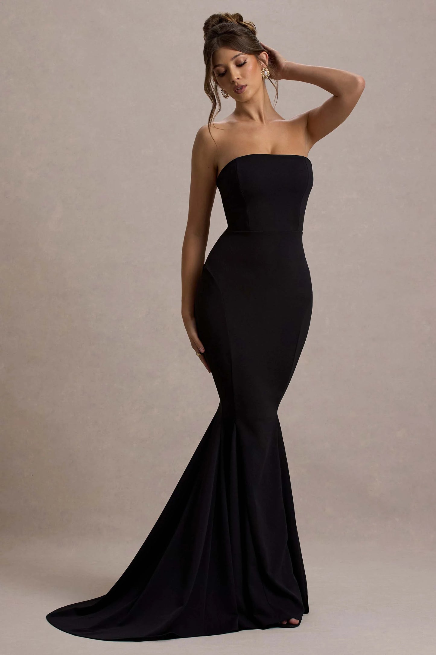 Impress Me | Black Strapless Bandeau Fishtail Maxi Dress