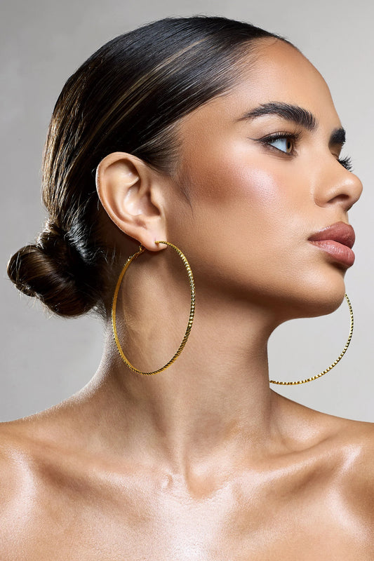 Deia | Gold Ribbed Hoop Earrings