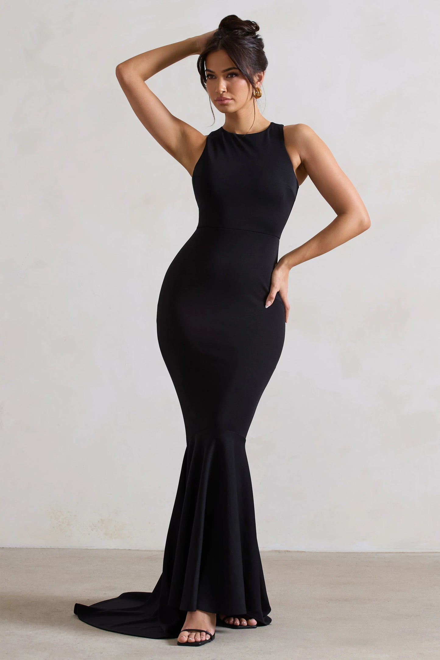 Bodhi | Black Racer-Neck Fishtail Maxi Dress