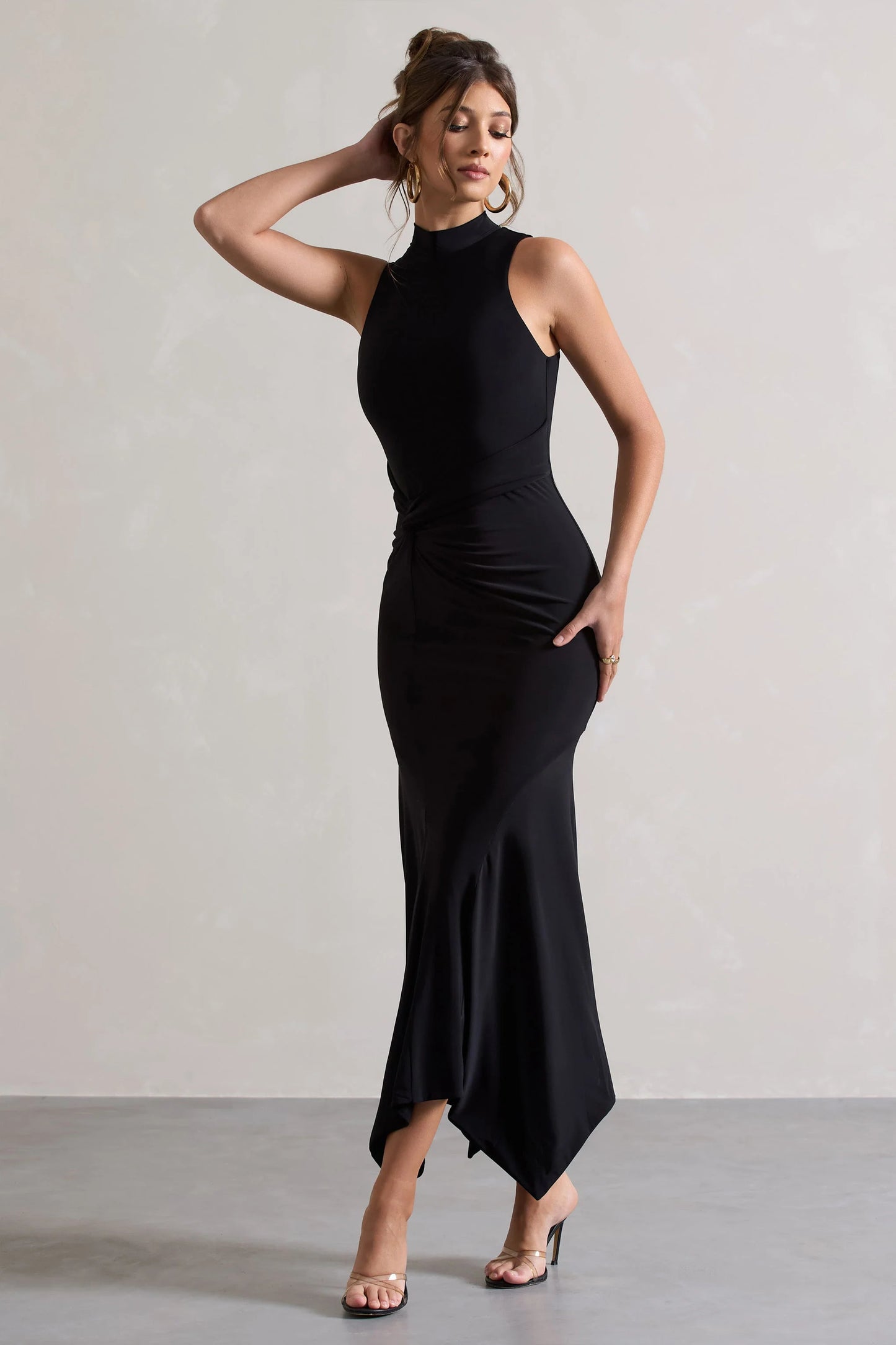 Brionna | Black High-Neck Twist Maxi Dress