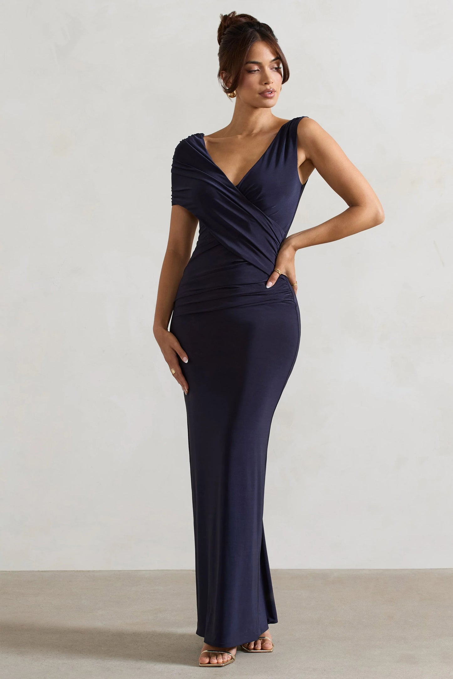 Capella | Navy Asymmetric Wrap Maxi Dress