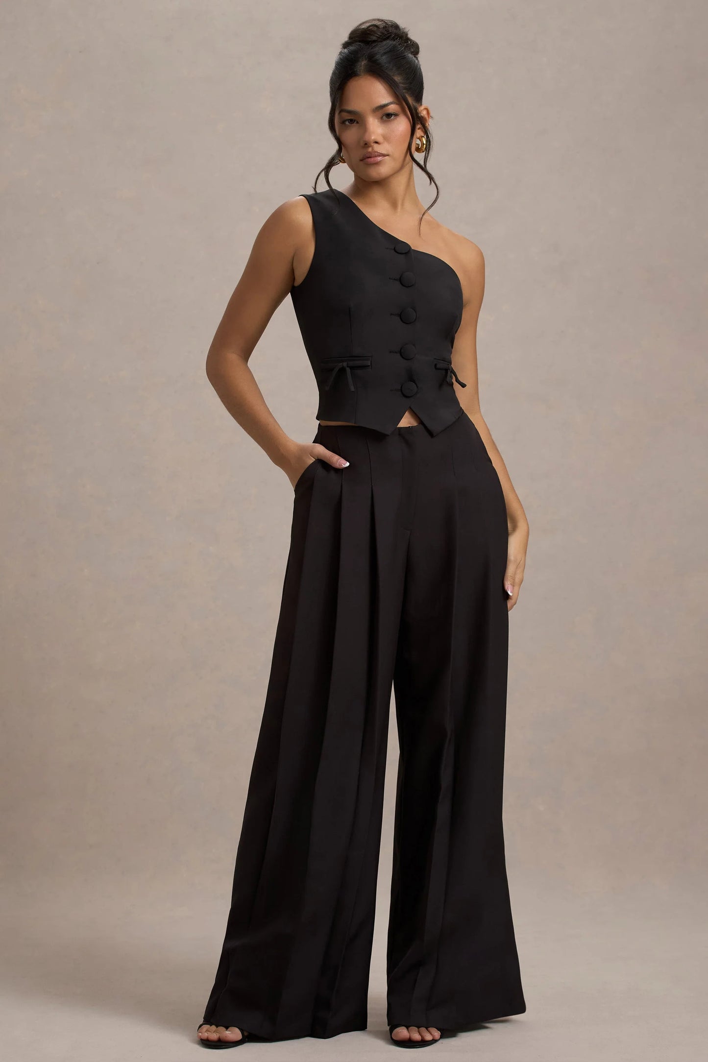 Galilea | Black Pleated Wide-Leg Trousers