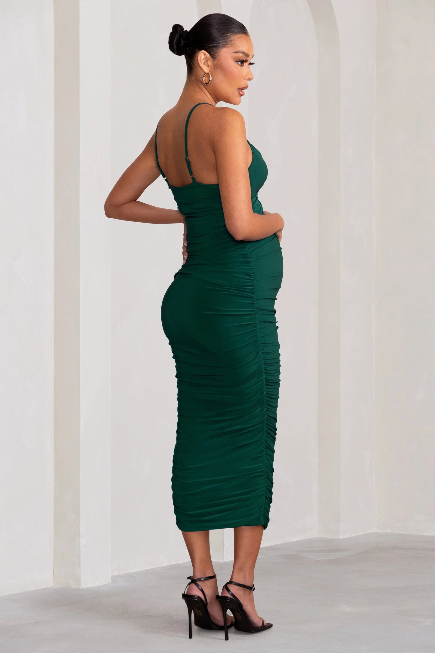 Desired | Bottle Green Maternity Cami Midi Dress with Twist Plunge