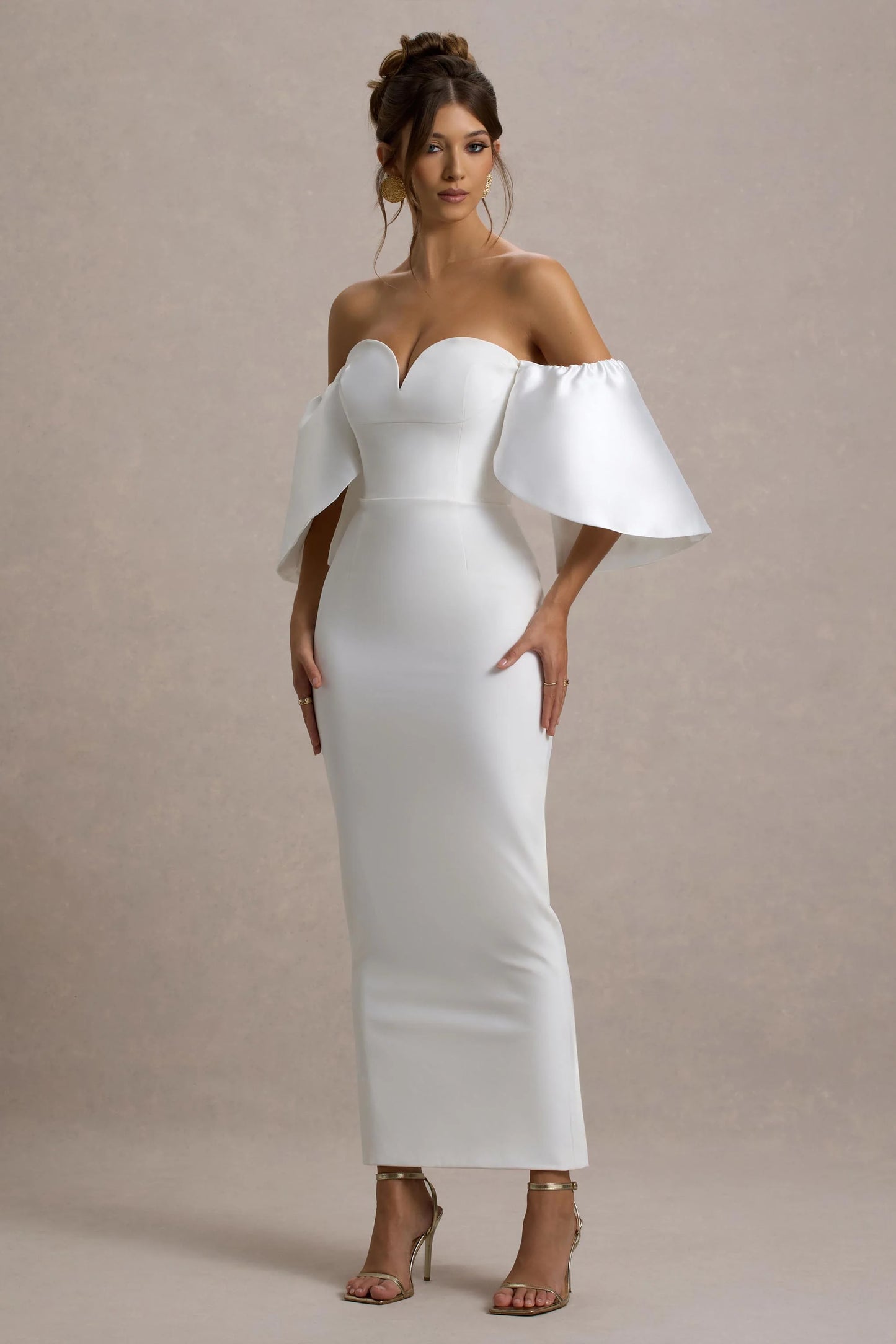 Dalani | White Corset Maxi Dress With Satin Puff Sleeves