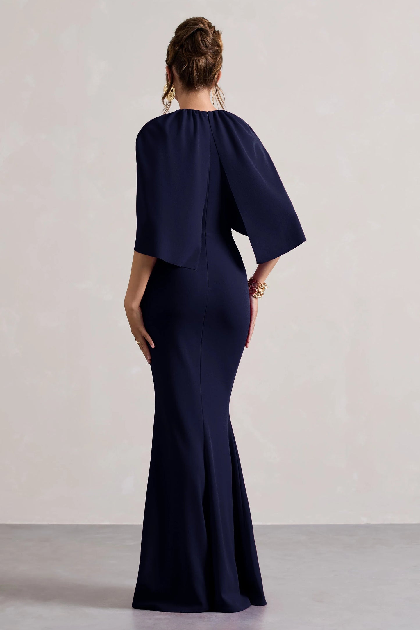 Kianne | Navy Draped Short-Sleeve Maxi Dress