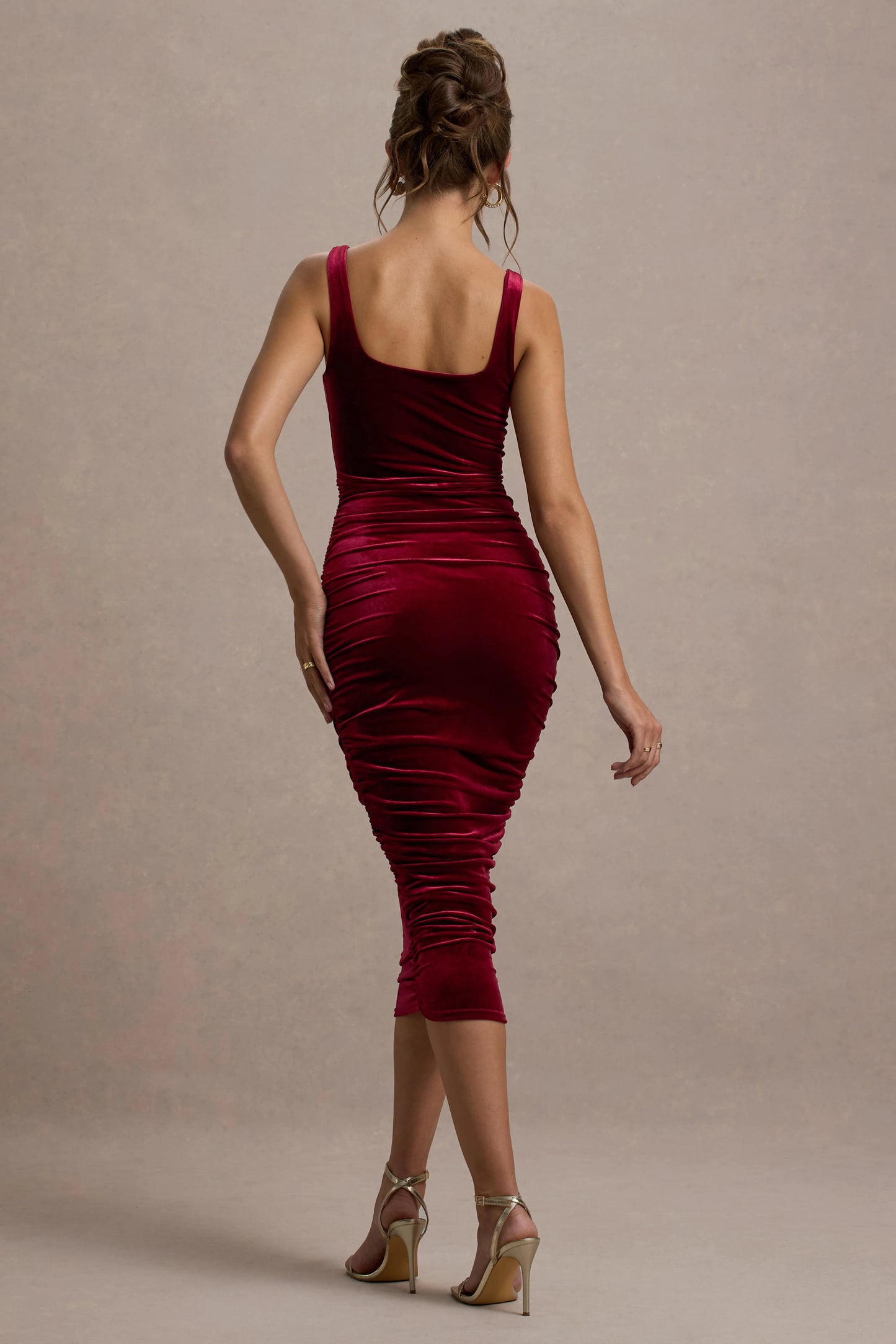 Cora | Berry Velvet Square-Neck Bodycon Midi Dress