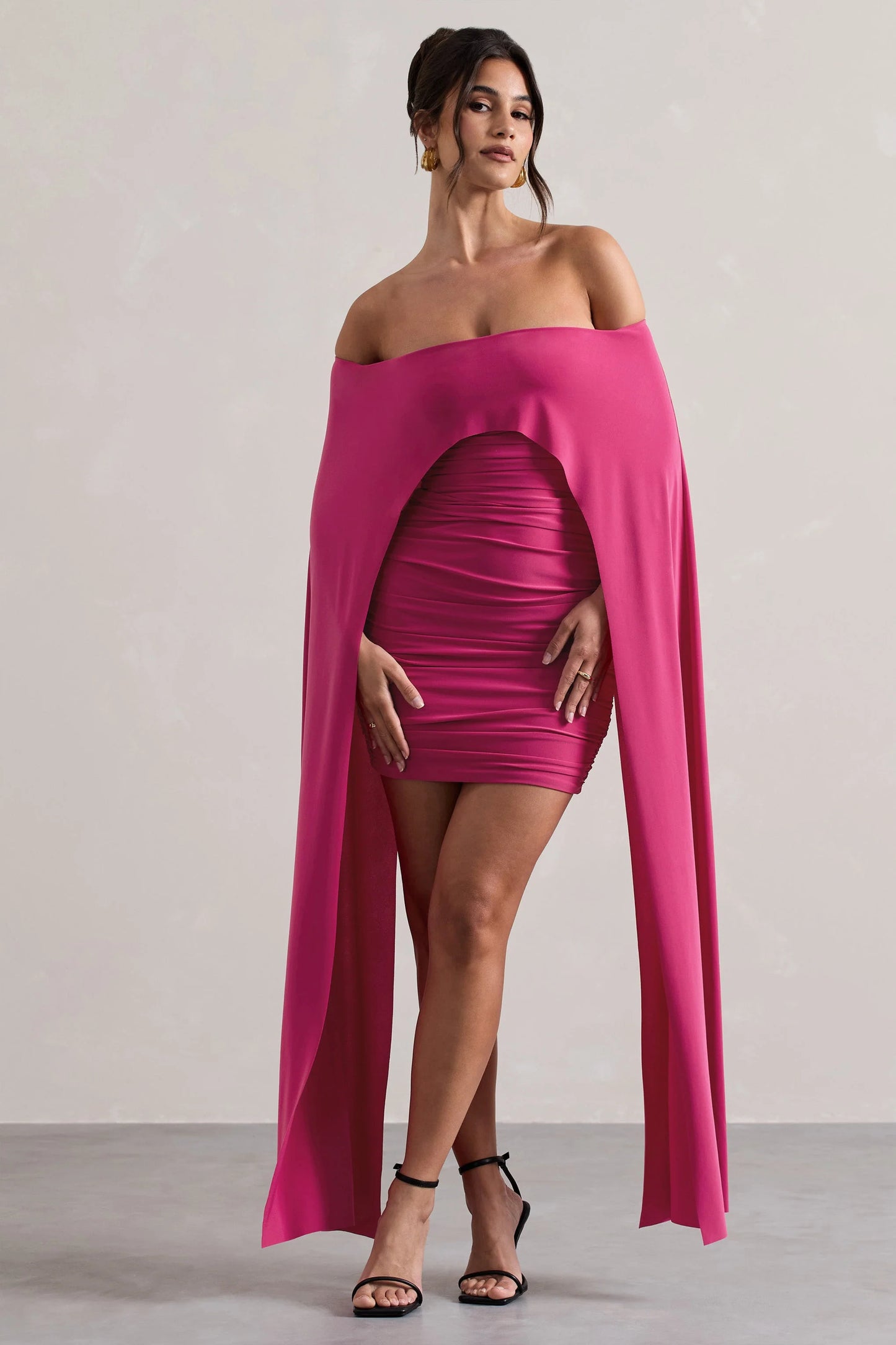 Disco | Dark Pink Bardot Cape Sleeve Mini Dress