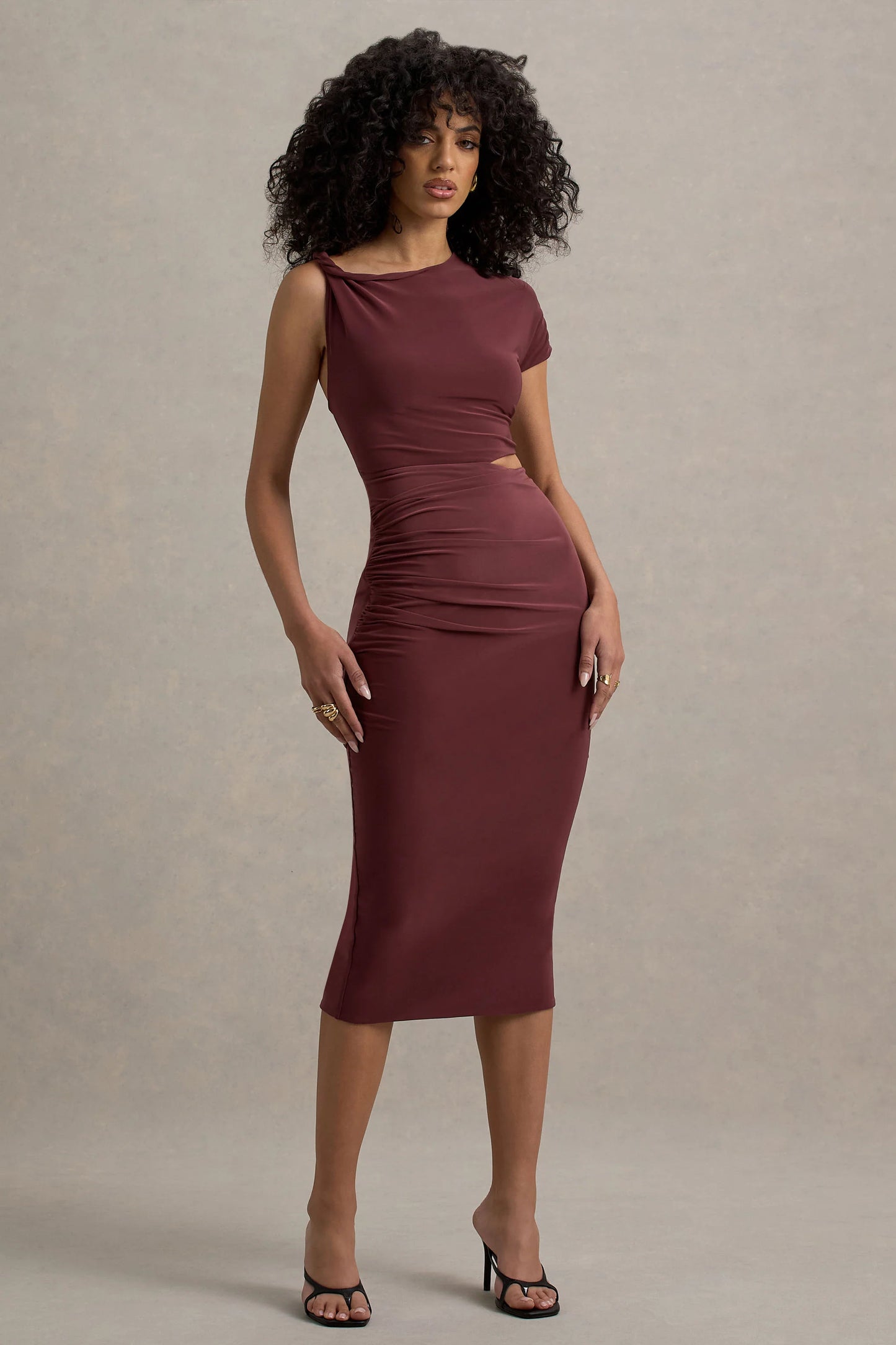 Calliope | Burgundy Cut-Out Gathered Midi Dress