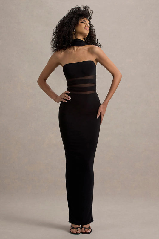 Gaia | Black High-Neck Cut-Out Maxi Dress