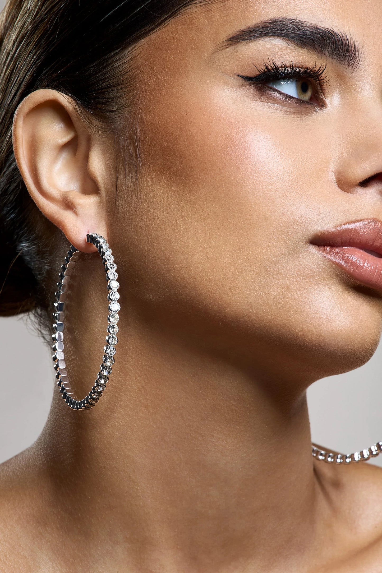 Jude | Silver Diamante Large Hoop Earrings