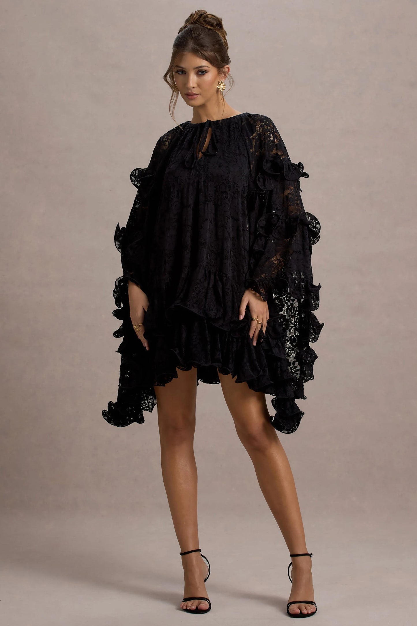 Arlington | Black Lace Cape-Sleeve Mini Dress