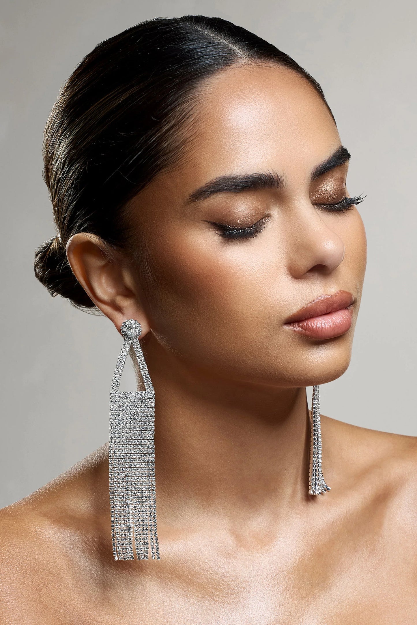 Balance | Silver Diamante Statement Tassel Earrings