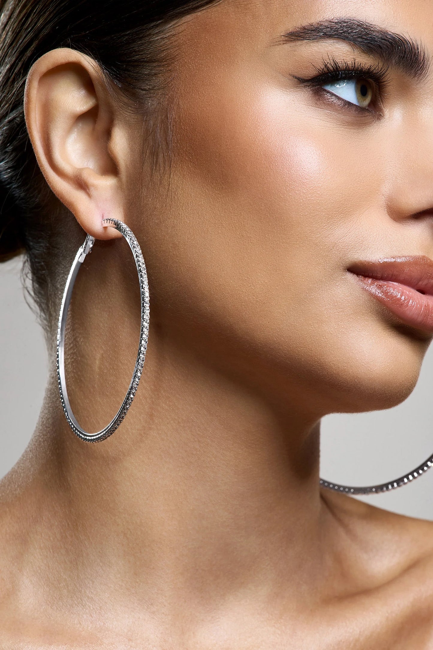 Amika | Silver Diamante Thin Hoop Earrings