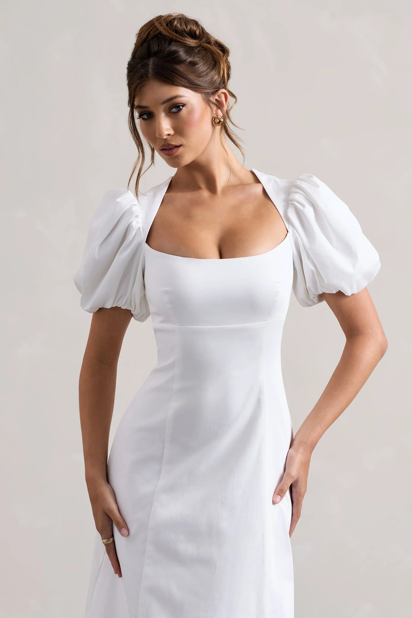 Hacienda | White Poplin Puff-Sleeve Maxi Dress