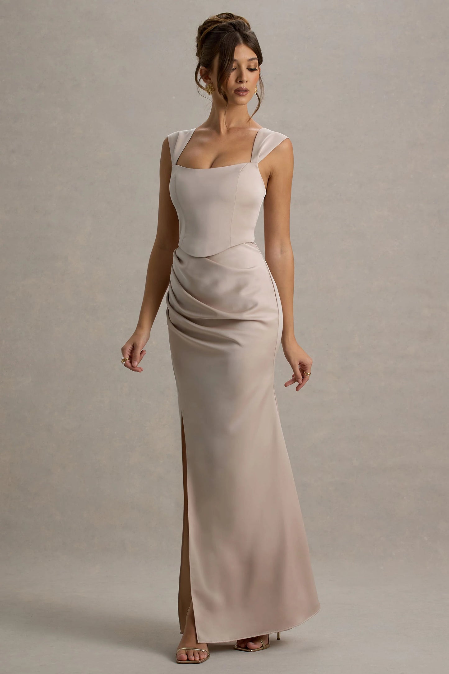 Admire | Champagne Satin Corset Wrap Maxi Dress