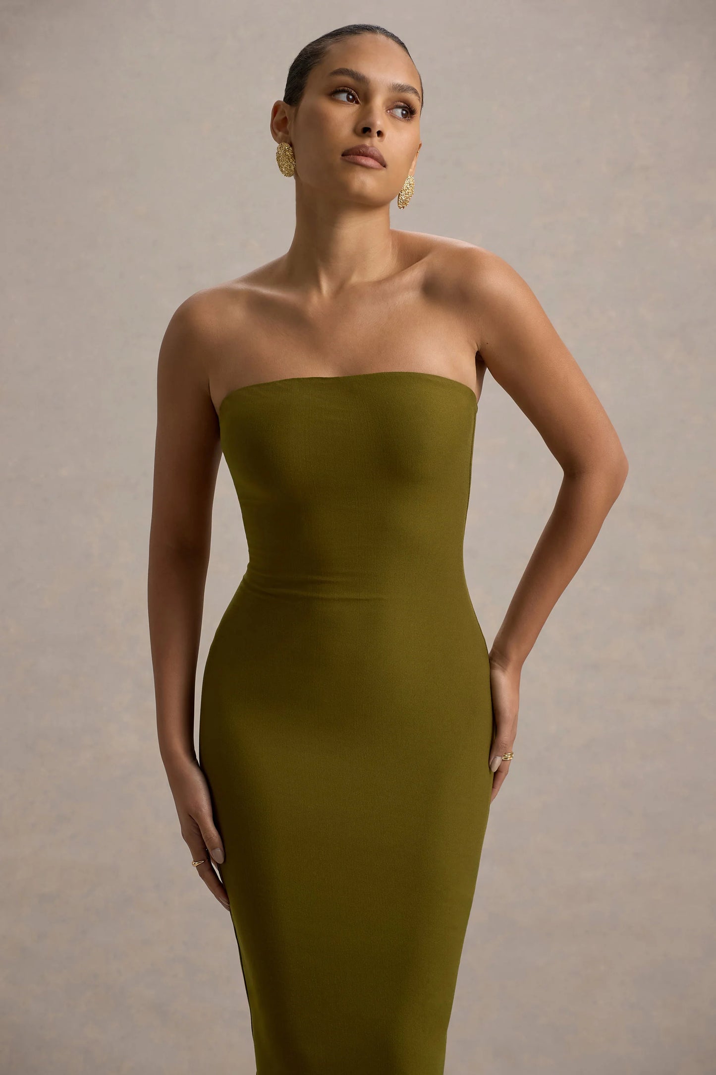 Angelie | Green Bandeau Bodycon Maxi Dress