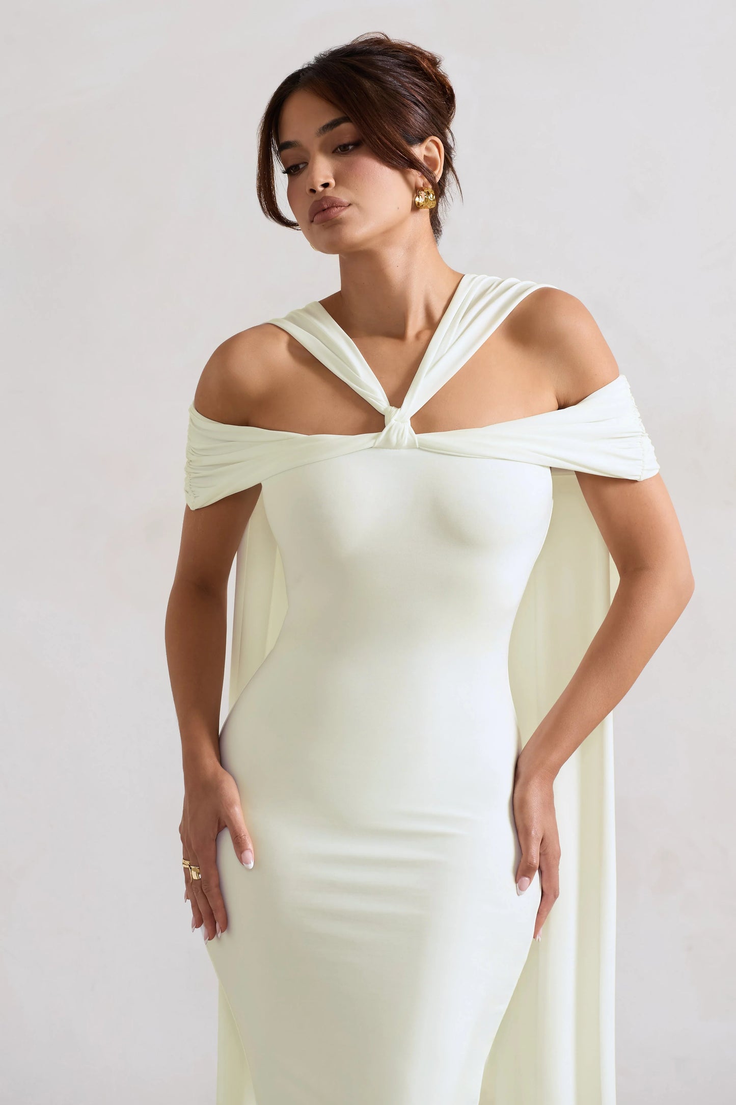 Galia | White Strappy Midi Dress With Drape