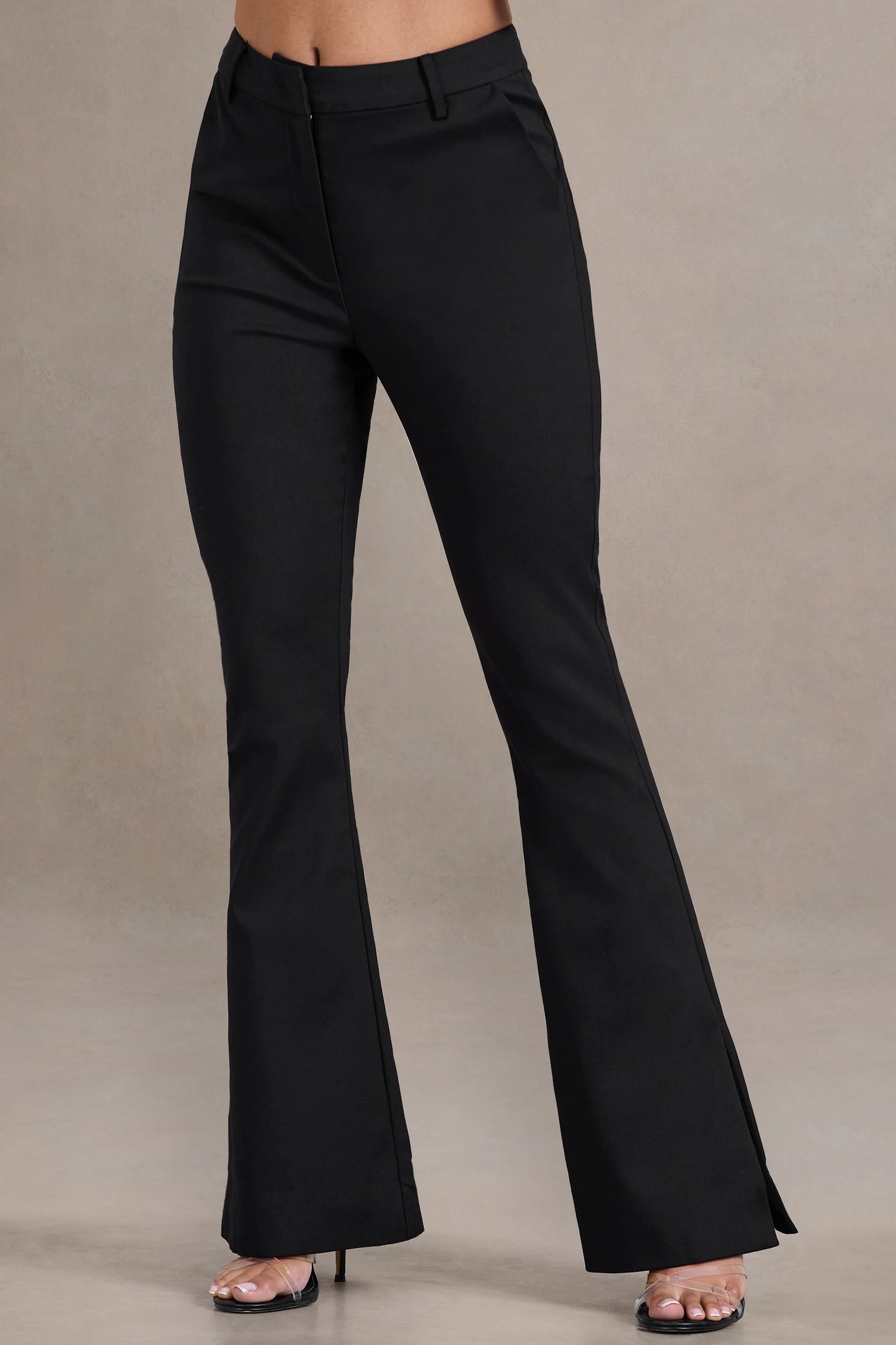 Brianca | Black High-Waisted Split Wide-Leg Trousers