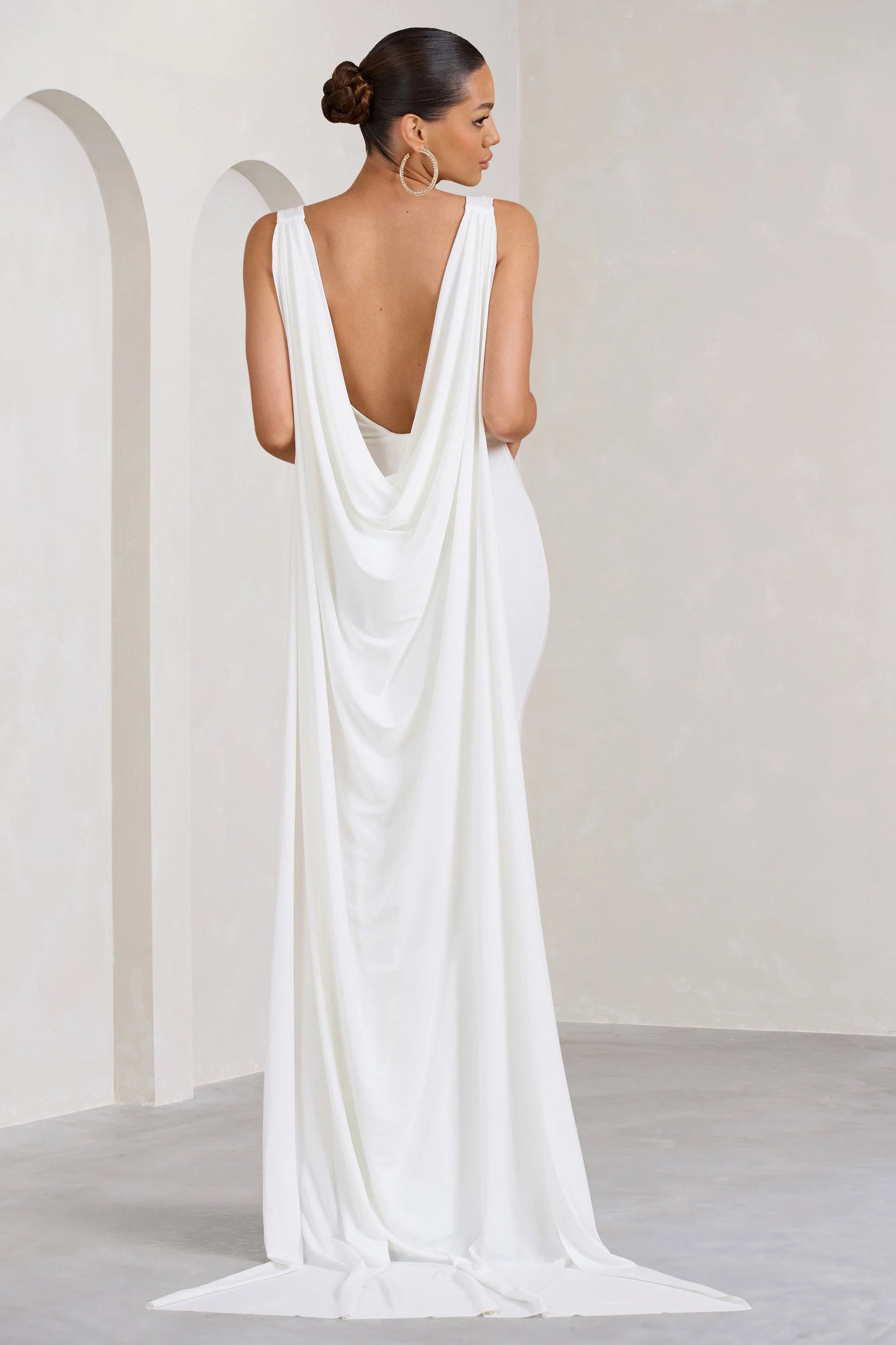 A Toast | White Split Maxi Dress With Draped Cape