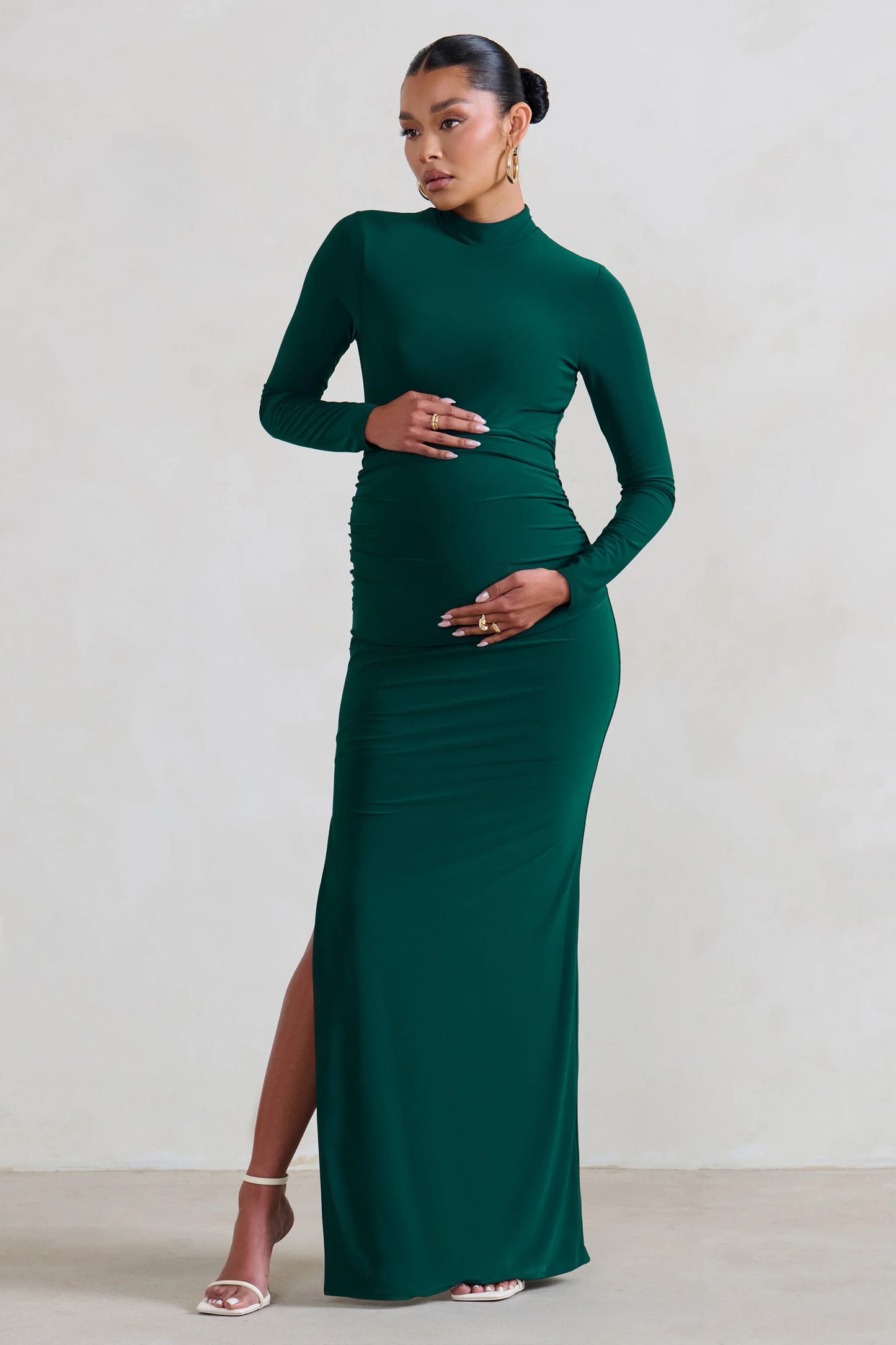 Alejandra | Green Maternity Long Sleeve High Neck Maxi Dress