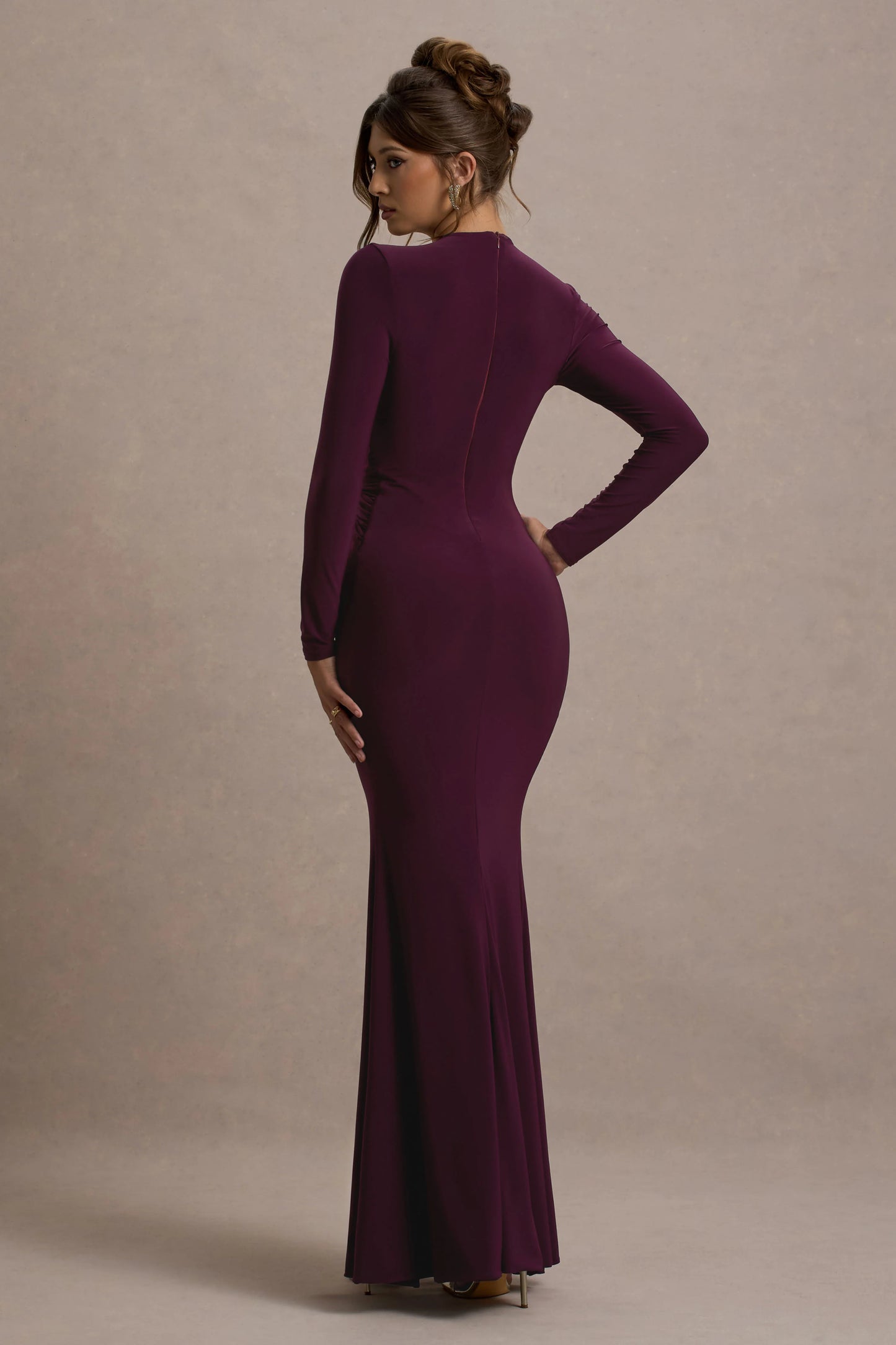 Aluna | Plum Plunge-Neck Twisted Split Maxi Dress