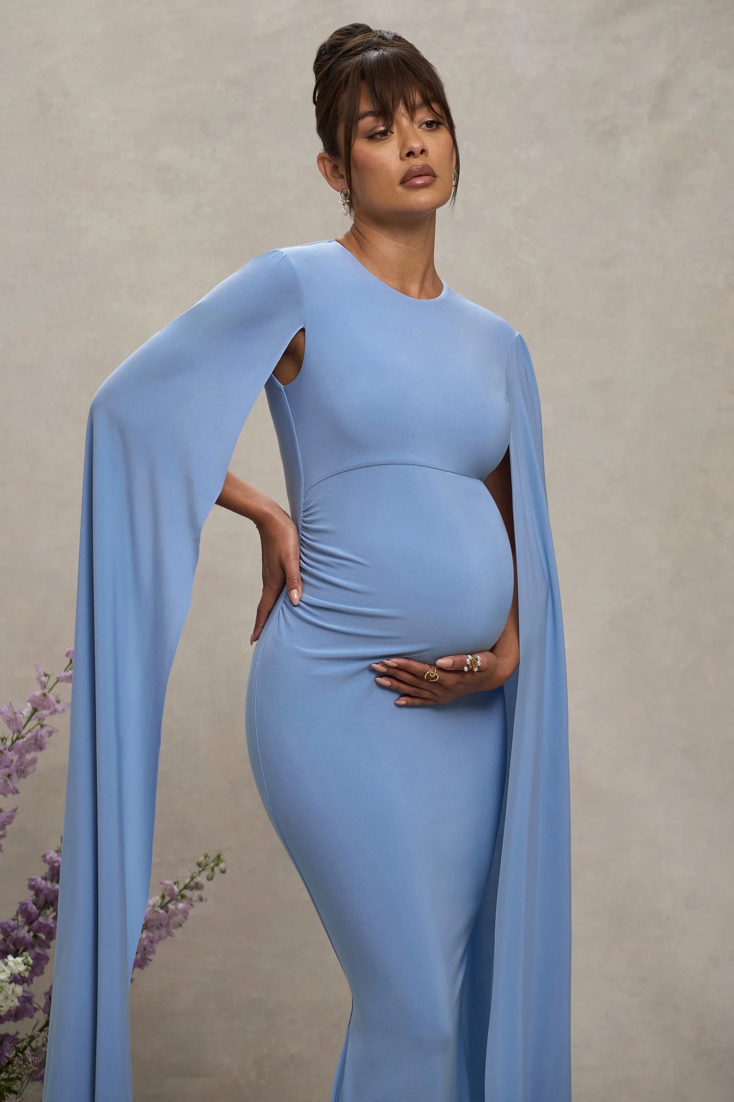 Divine Timing | Powder Blue Maternity Maxi Dress With Cape Sleeves