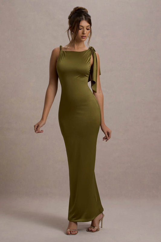 Kacey | Olive Twisted Knot Maxi Dress