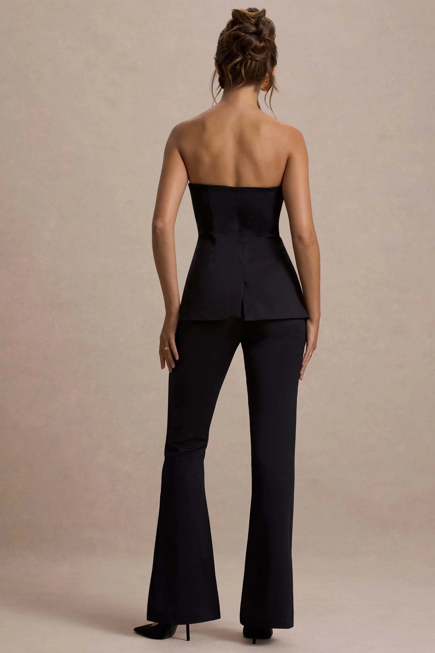 Elliana | Black Strapless Button Front Tailored Top