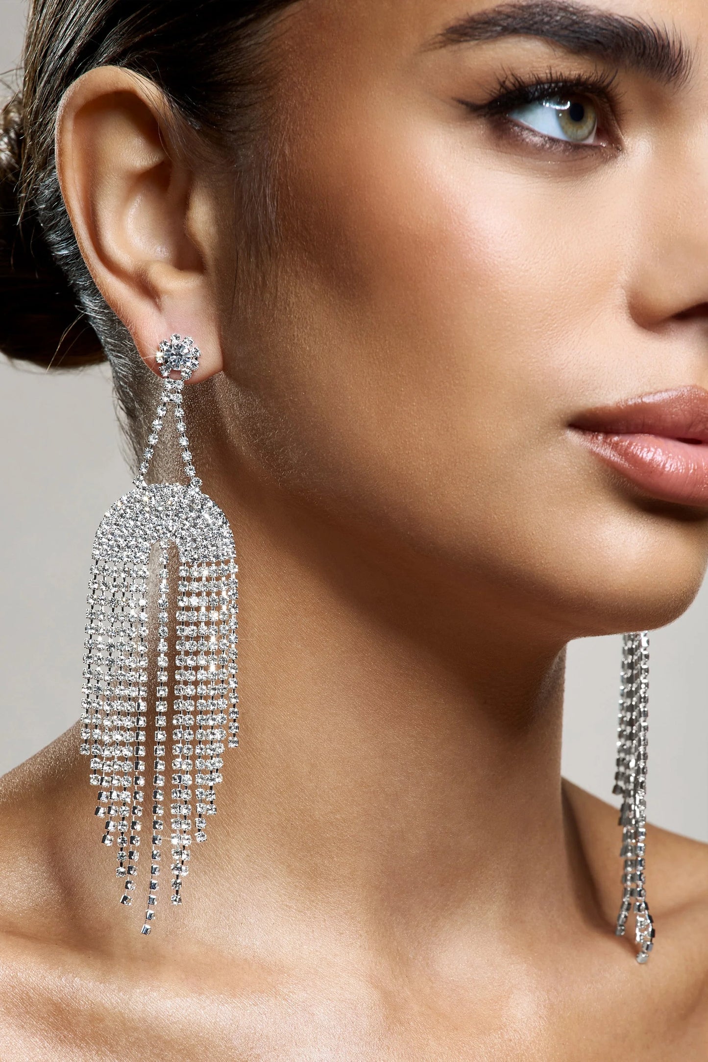 Kalista | Silver Diamante Statement Drop Earrings