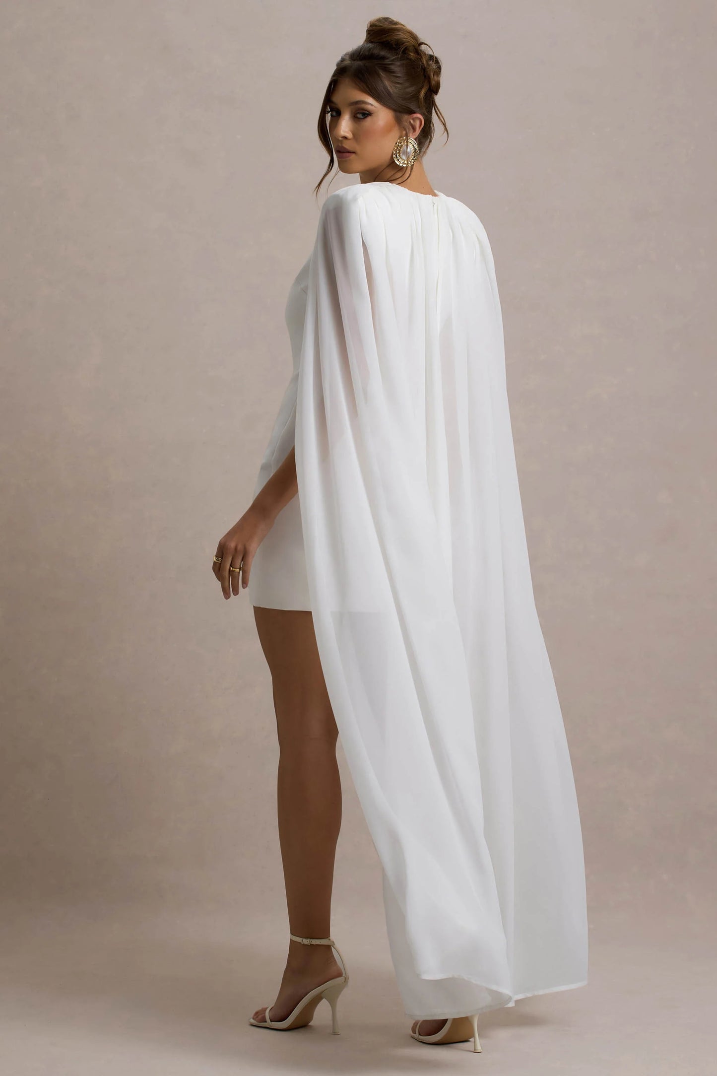 Elysium | White Bodycon Mini Dress With Chiffon Cape