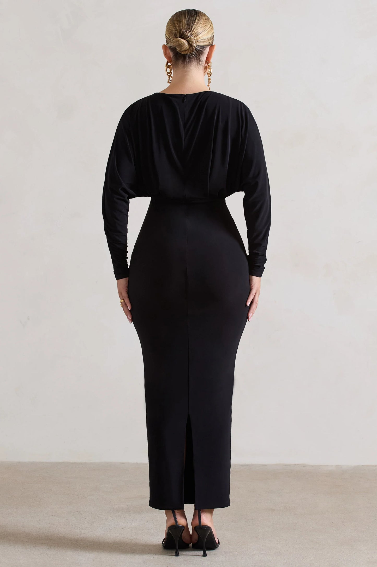 All It Takes | Black Long-Sleeve Draped Maxi Dress