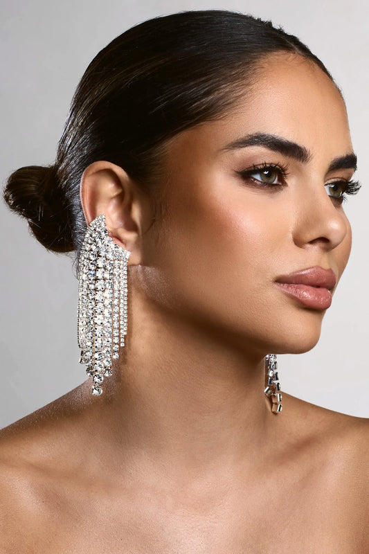 Christine | Silver Diamante Drop Earrings