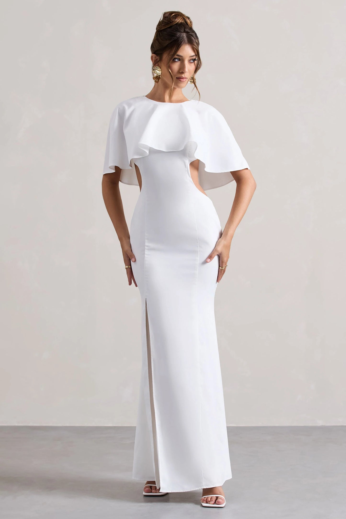 Isadora | Ivory Cut-Out Split Maxi Dress With Cape