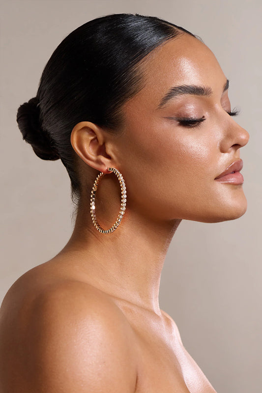 Jude | Gold Diamante Large Hoop Earrings