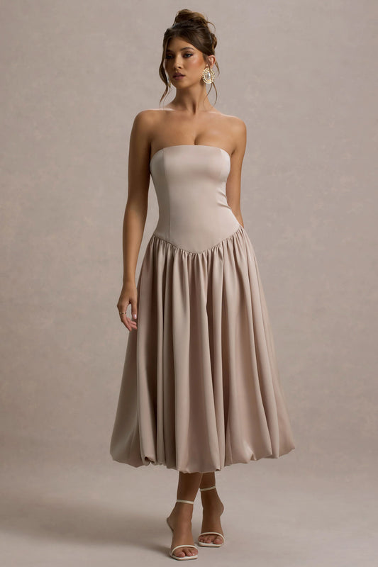 Keyton | Champagne Satin Bandeau Midi Dress