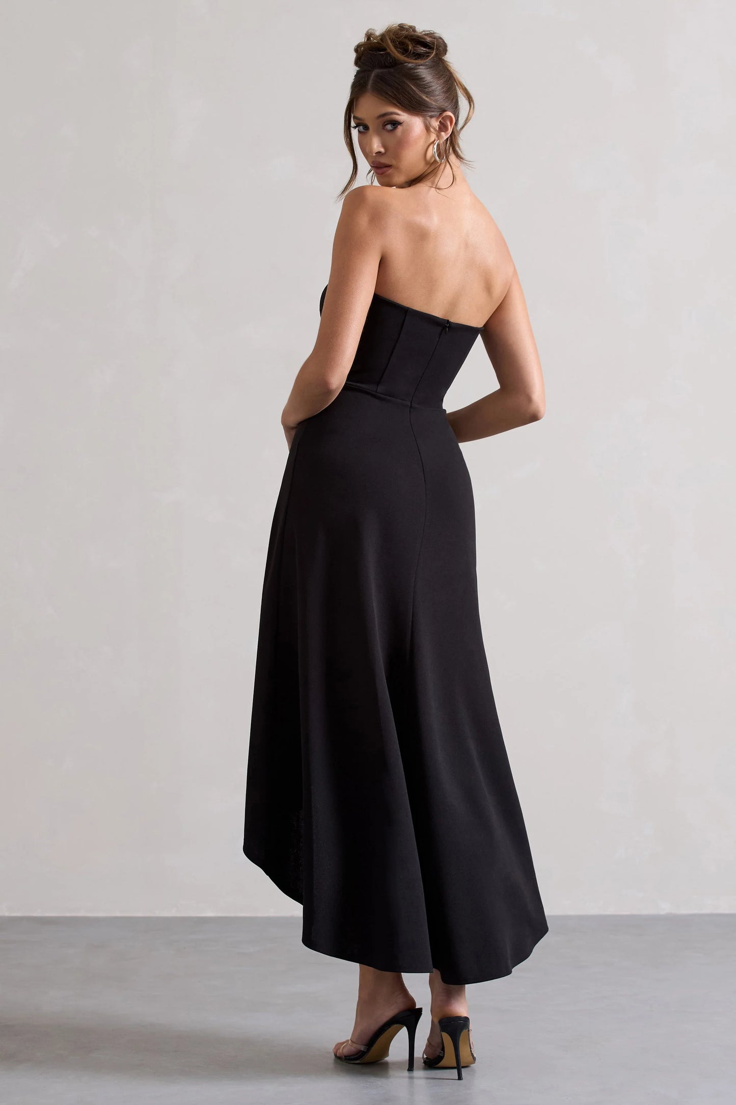 Ariela | Black Bandeau High-Low Midi Dress