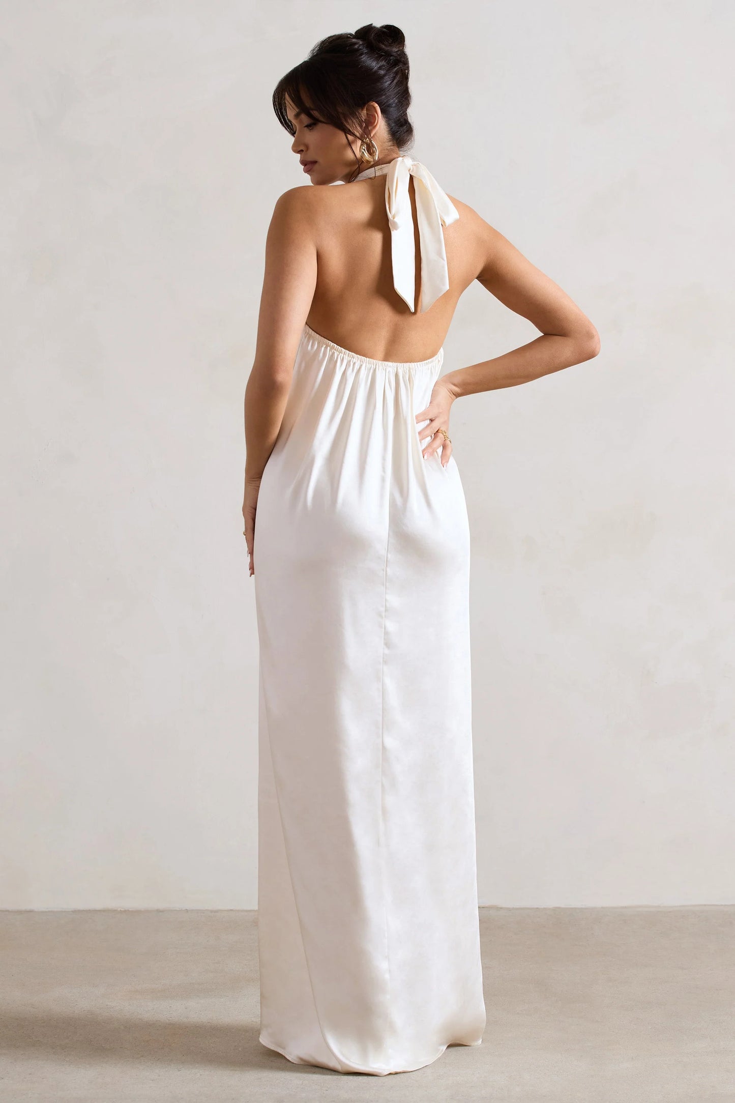 Gloriana | Cream Satin High-Neck Maxi Dress